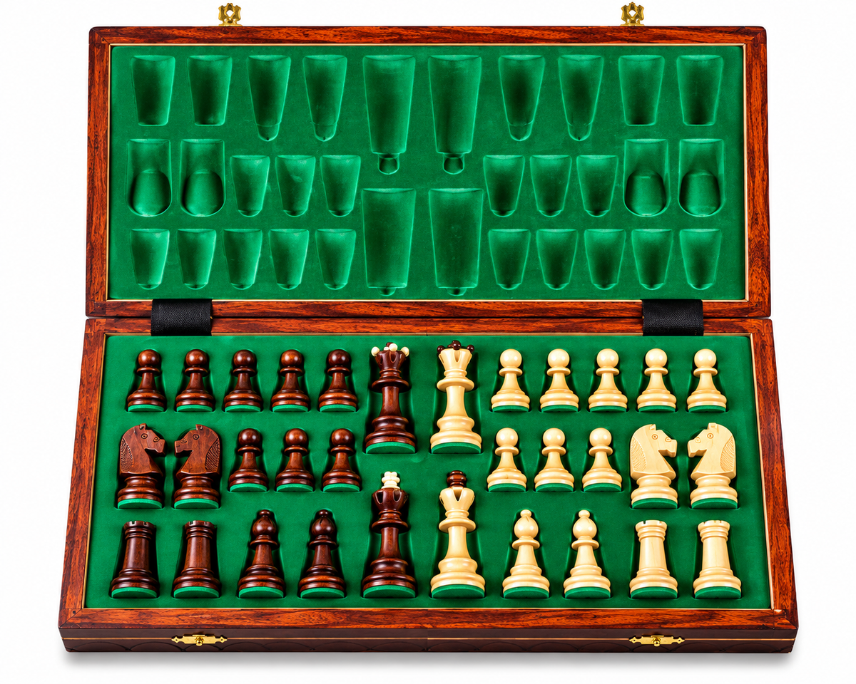 Schaakbord maat 5 met set Staunton de Luxe schaakstukken maat 5
