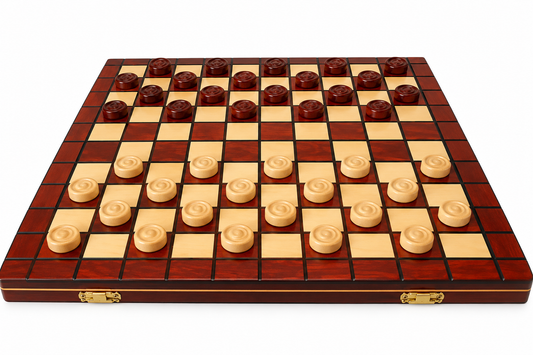 Damspel van hout in cassette 100 velden