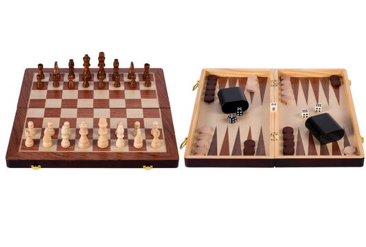 Compleet schaakspel en backgammonspel 38 x 38 cm